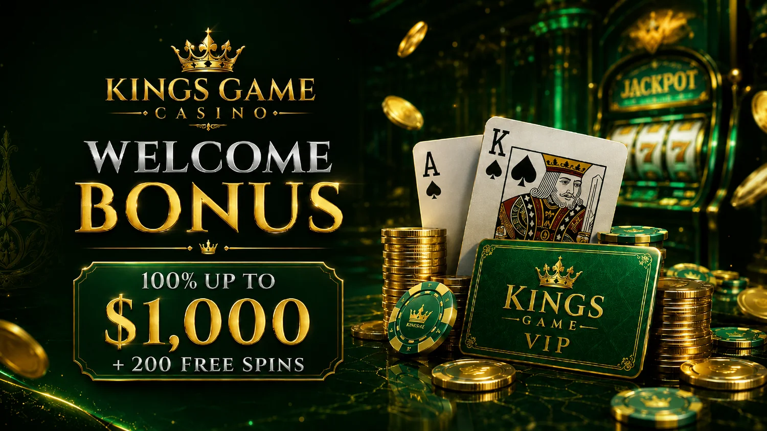 Kings Game Casino Willkommensbonus 100 Prozent bis 500 Euro und 200 Freispiele